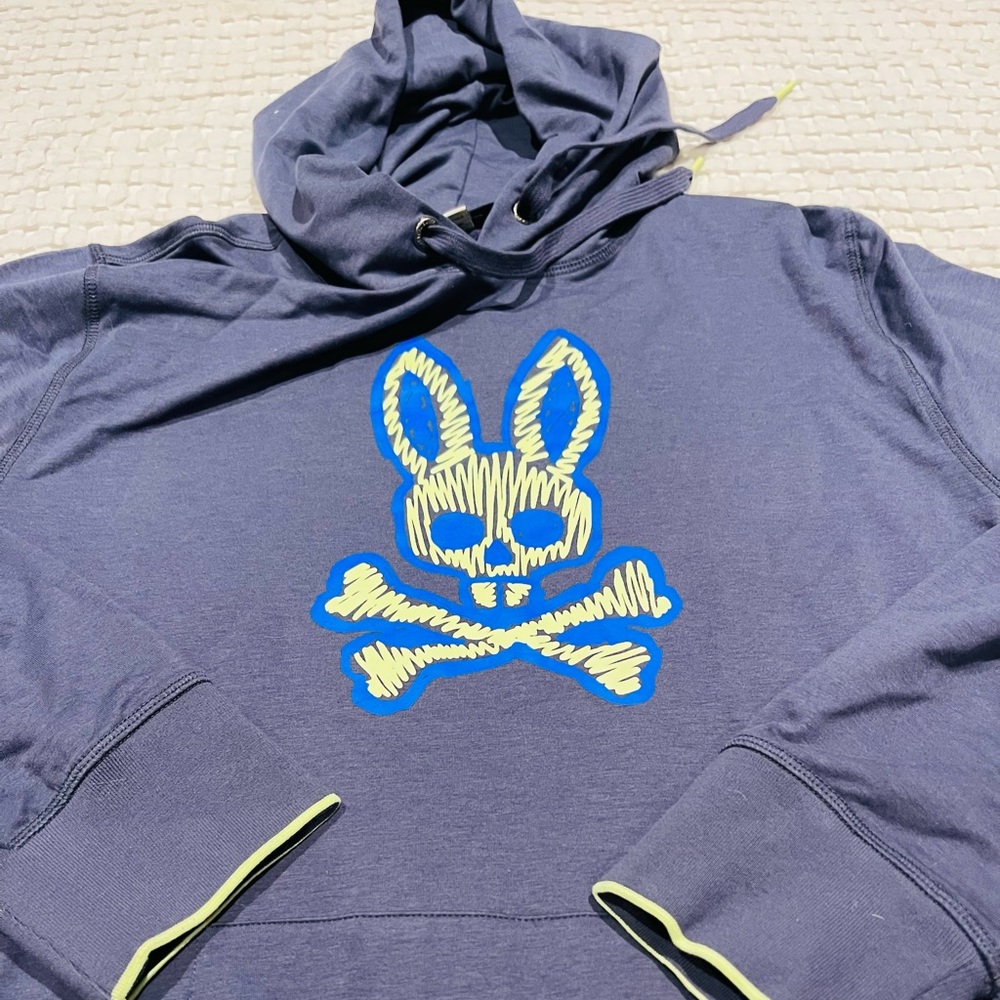 PSYCHO BUNNY MENS LONG SLEEVE STEEL BLUE HOODED SHIRT SIZE LARGE